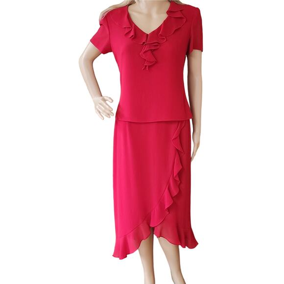 Cynthia Howie VTG Ruffeld Flutter Short Sleeve Red Dress Side Zip Womens Size 4 - Picture 3 of 16